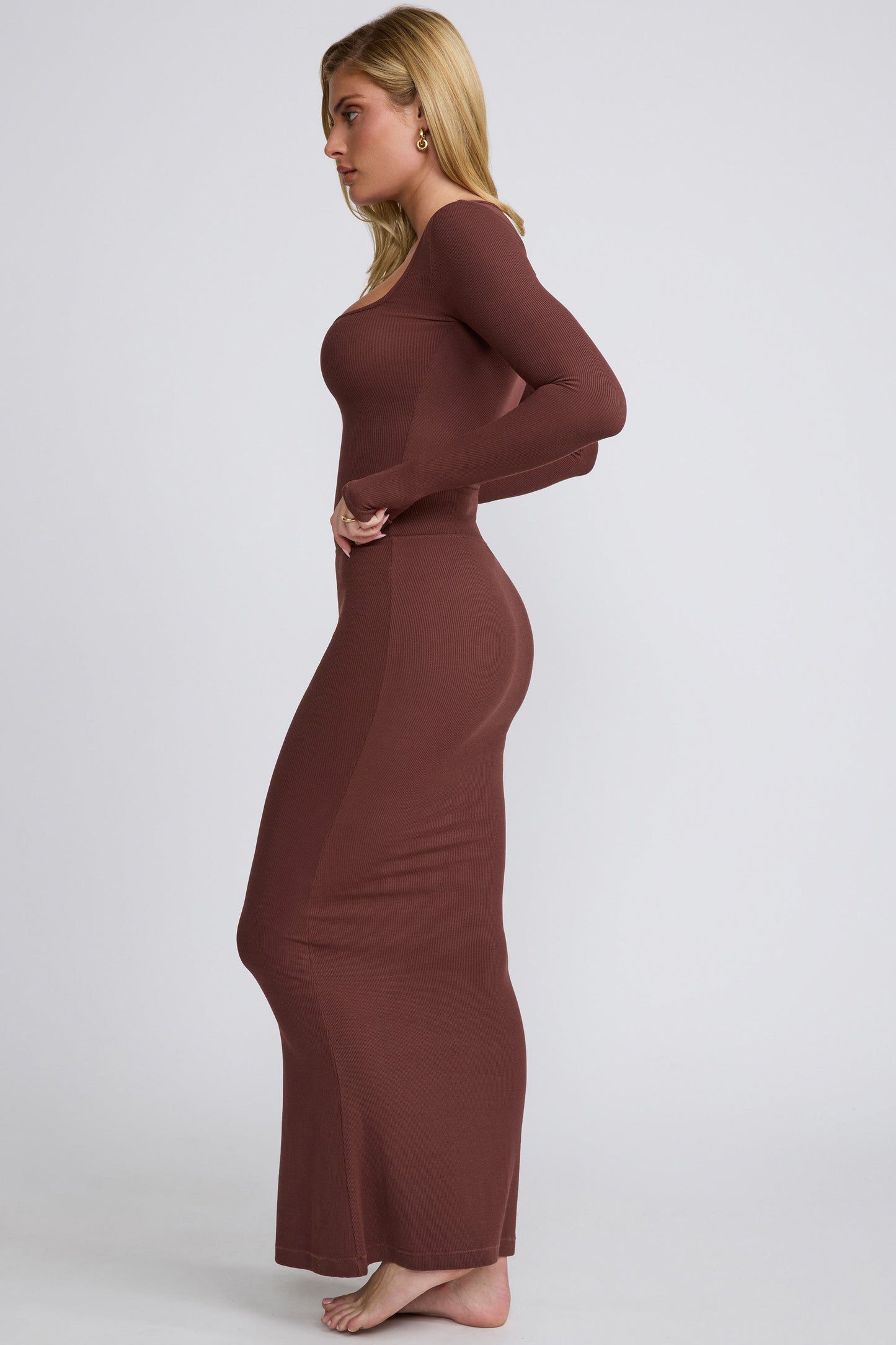 Ribbed Modal Long Sleeve Top in Chocolate