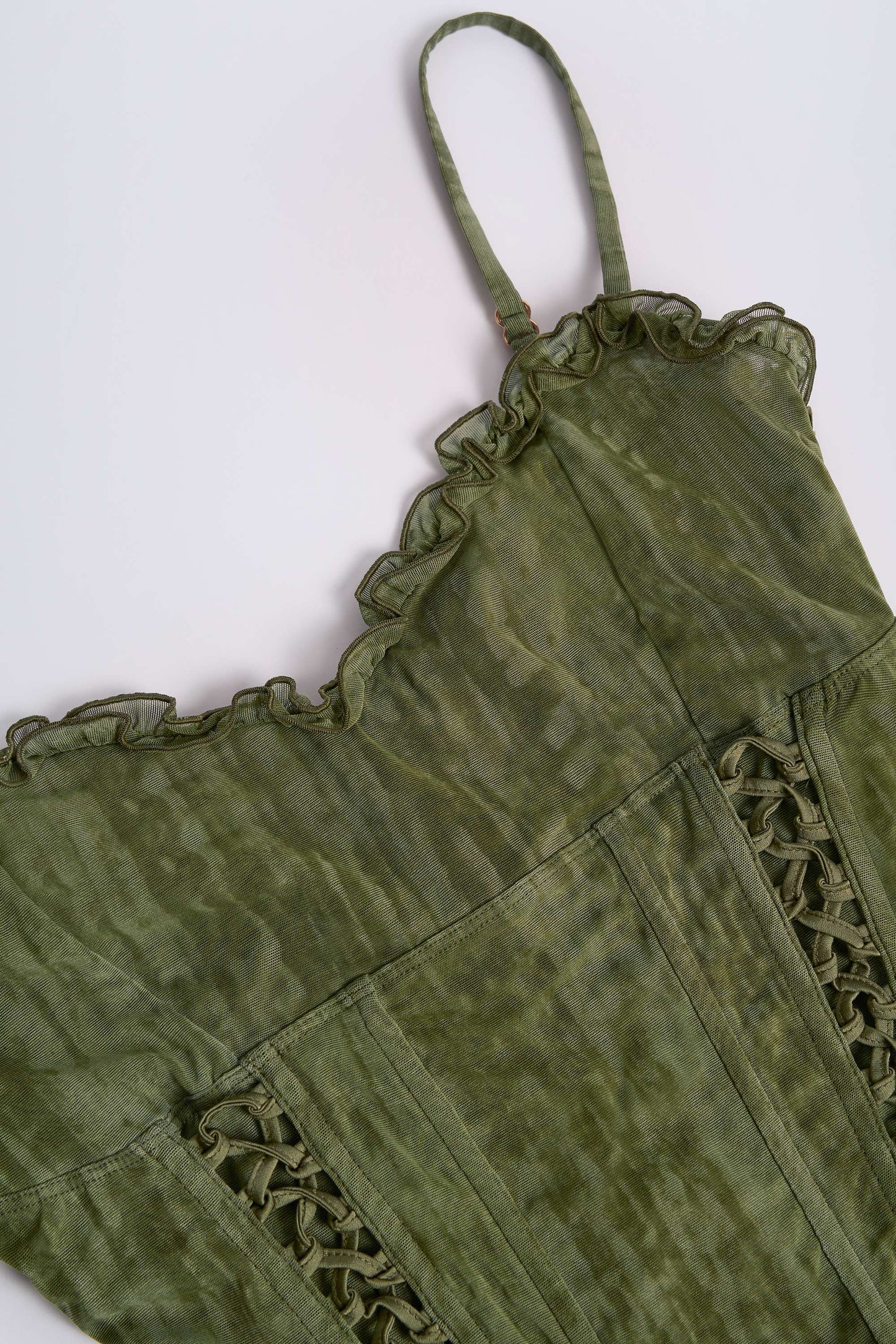 Lace-Up Ruffled Flared Jumpsuit in Green Print