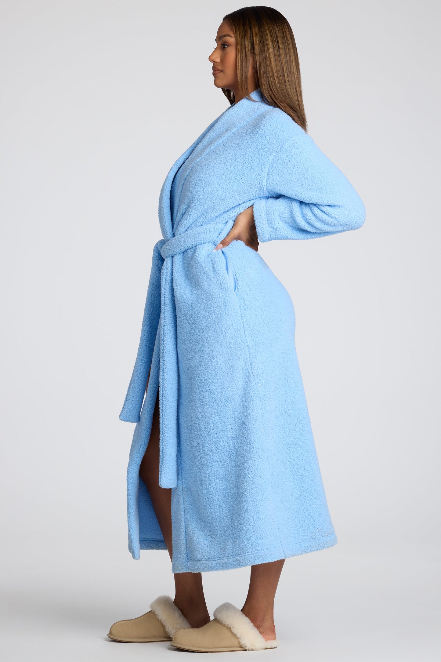 Tie Front Fleece Robe in Baby Blue
