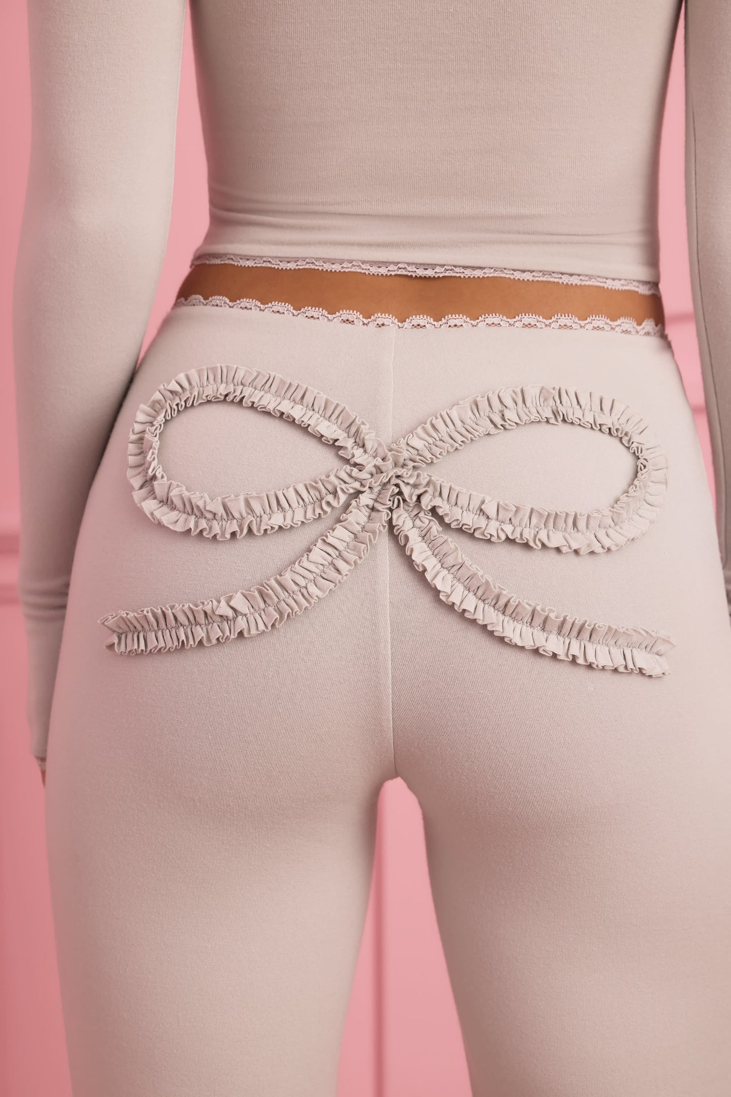 Lace-Trim Appliqu�� Pyjama Trousers in Cloud Grey