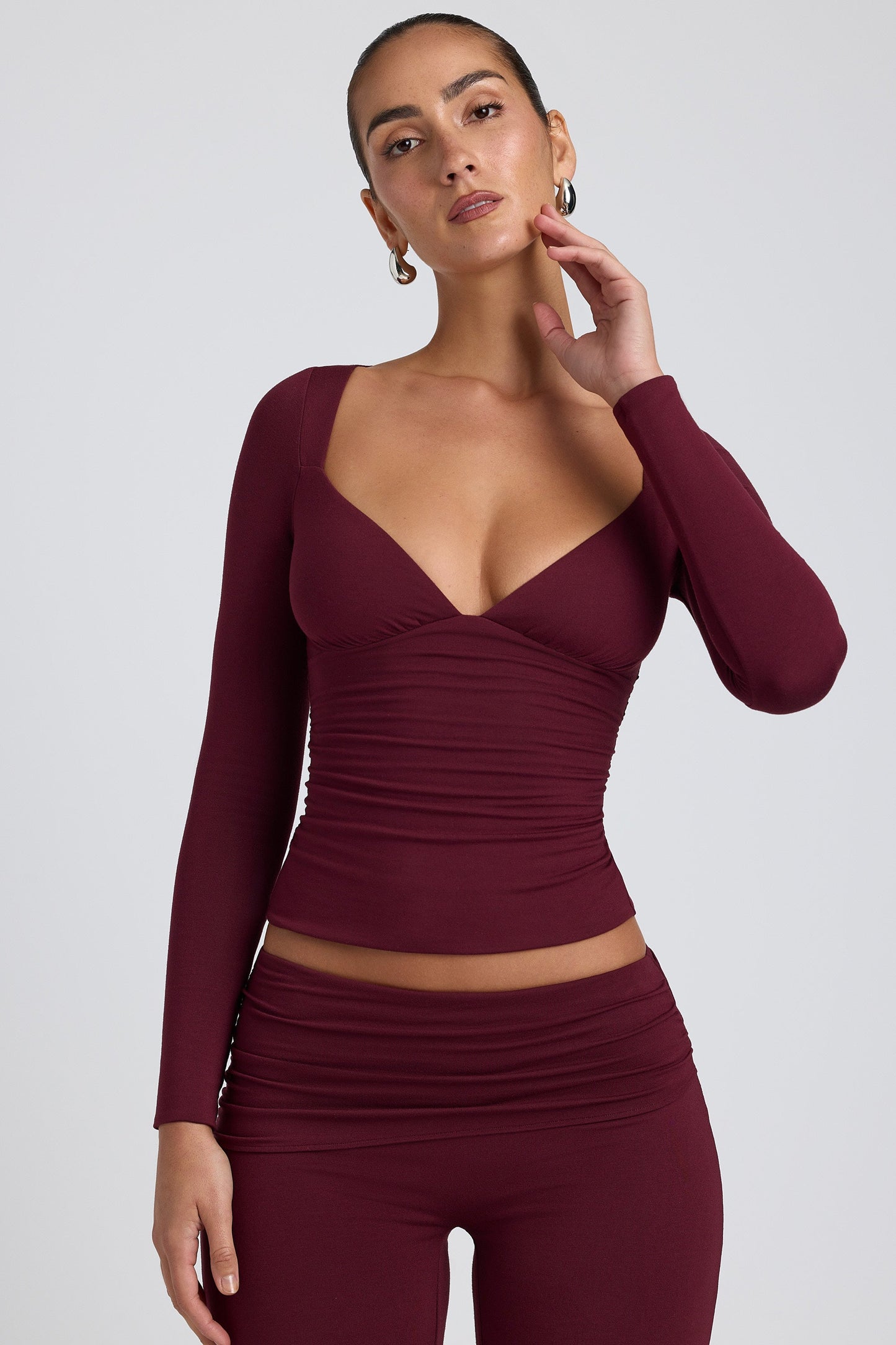 Tencel™ Modal Ruched Long-Sleeve Top in Plum