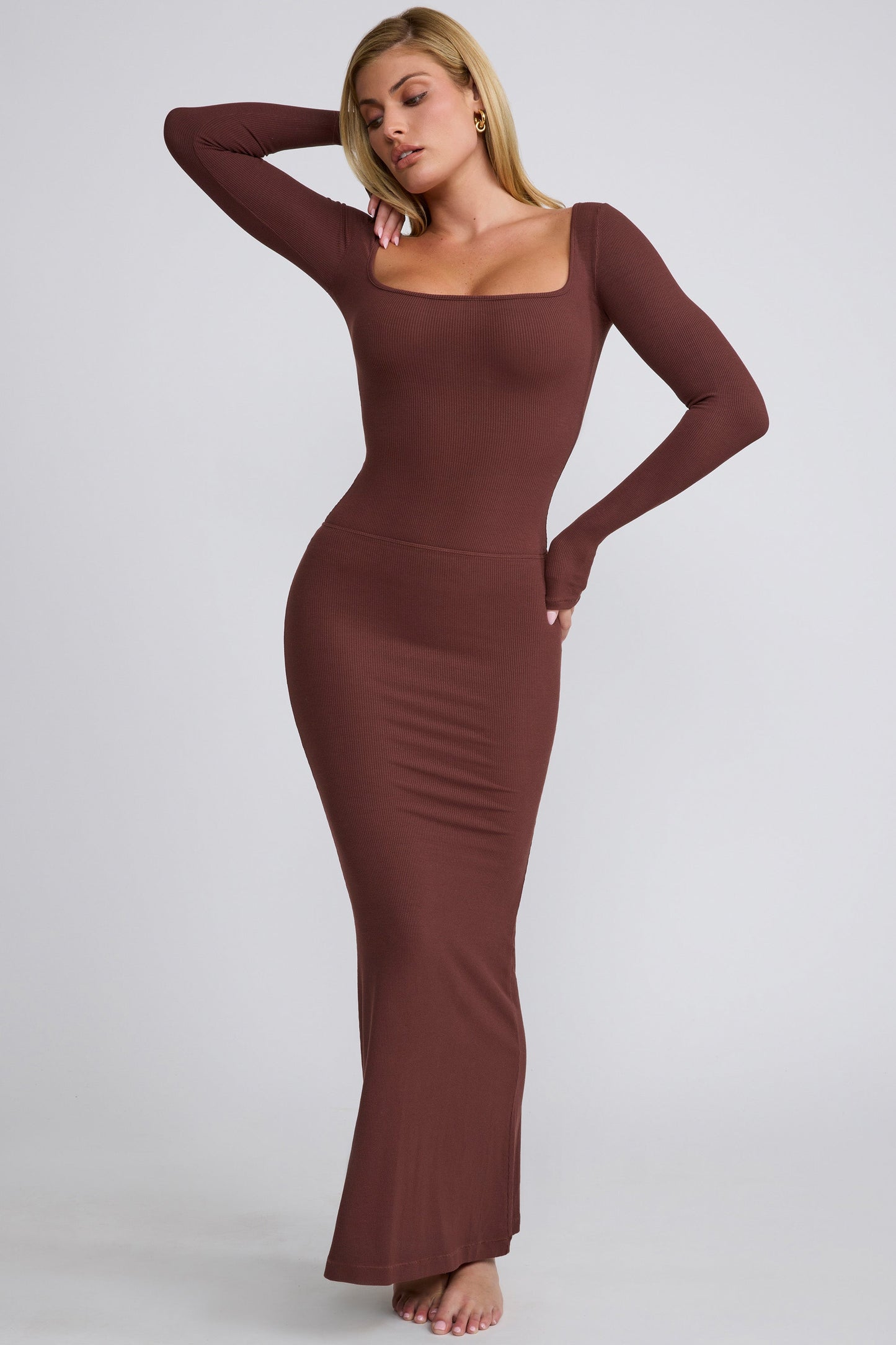 Ribbed Modal Long Sleeve Top in Chocolate
