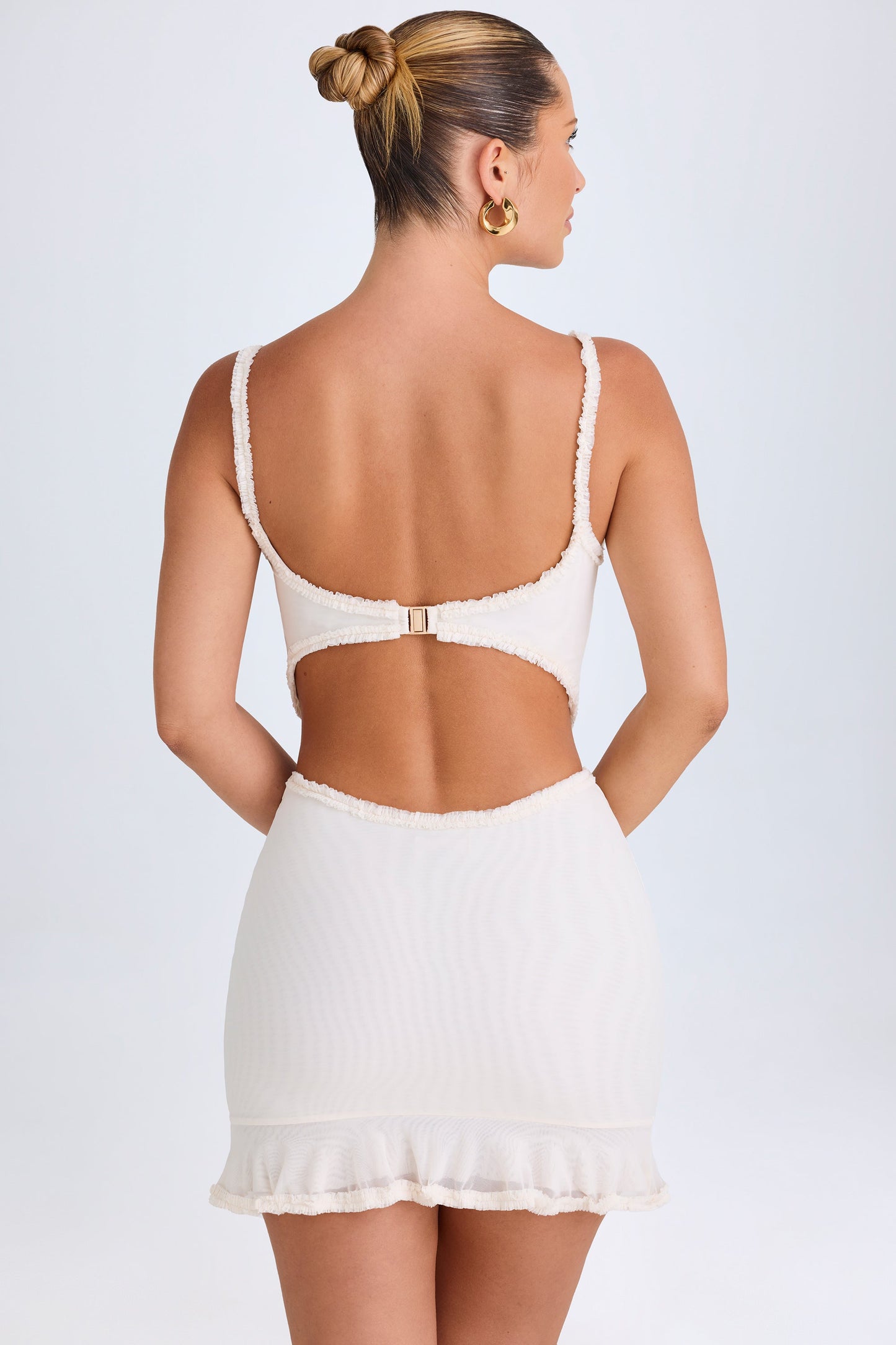 Ruffle-Appliqu�� Cut-Out Mini Dress in White