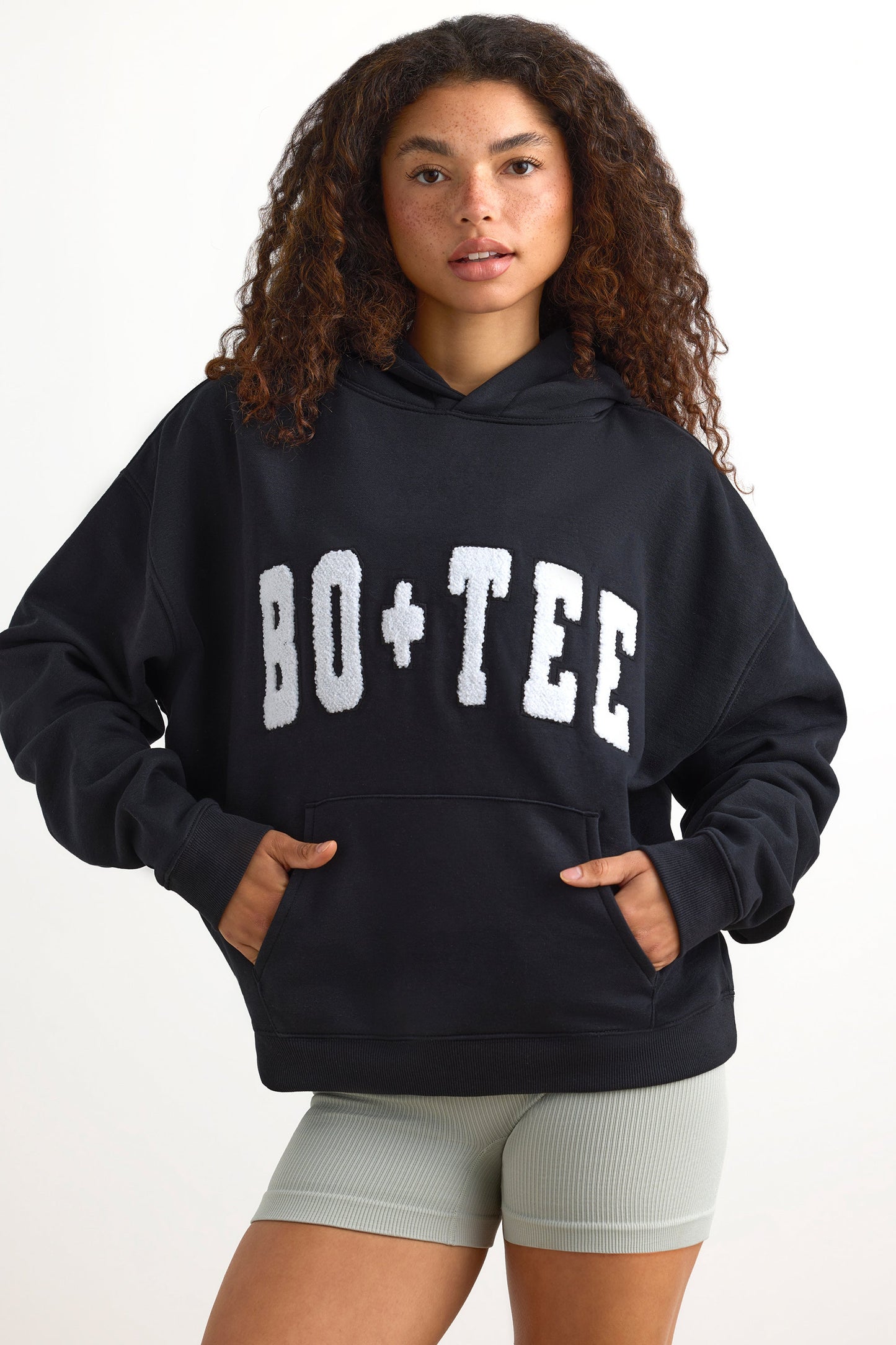 Appliqu�� Oversized Hoodie in Black