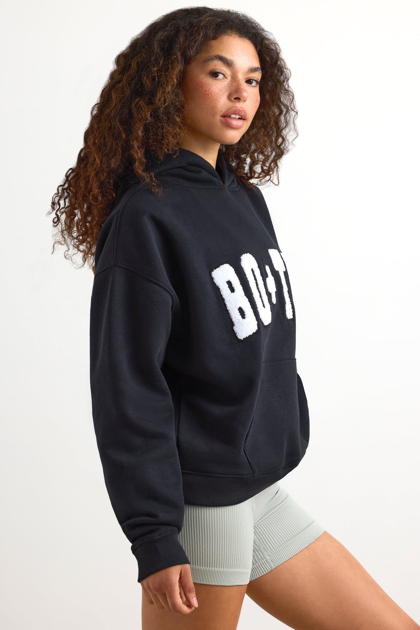 Appliqu�� Oversized Hoodie in Black