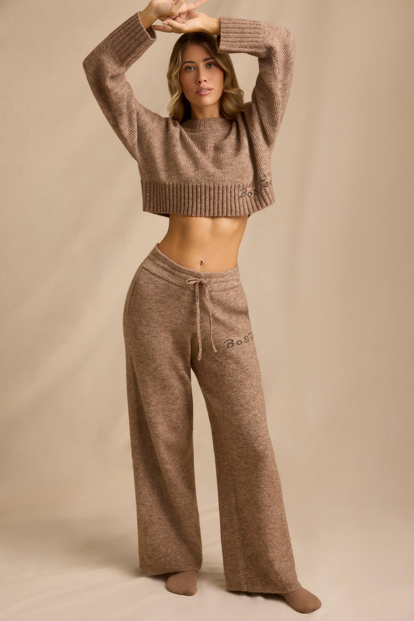 Mid-Rise Wide-Leg Joggers in Brown Marl