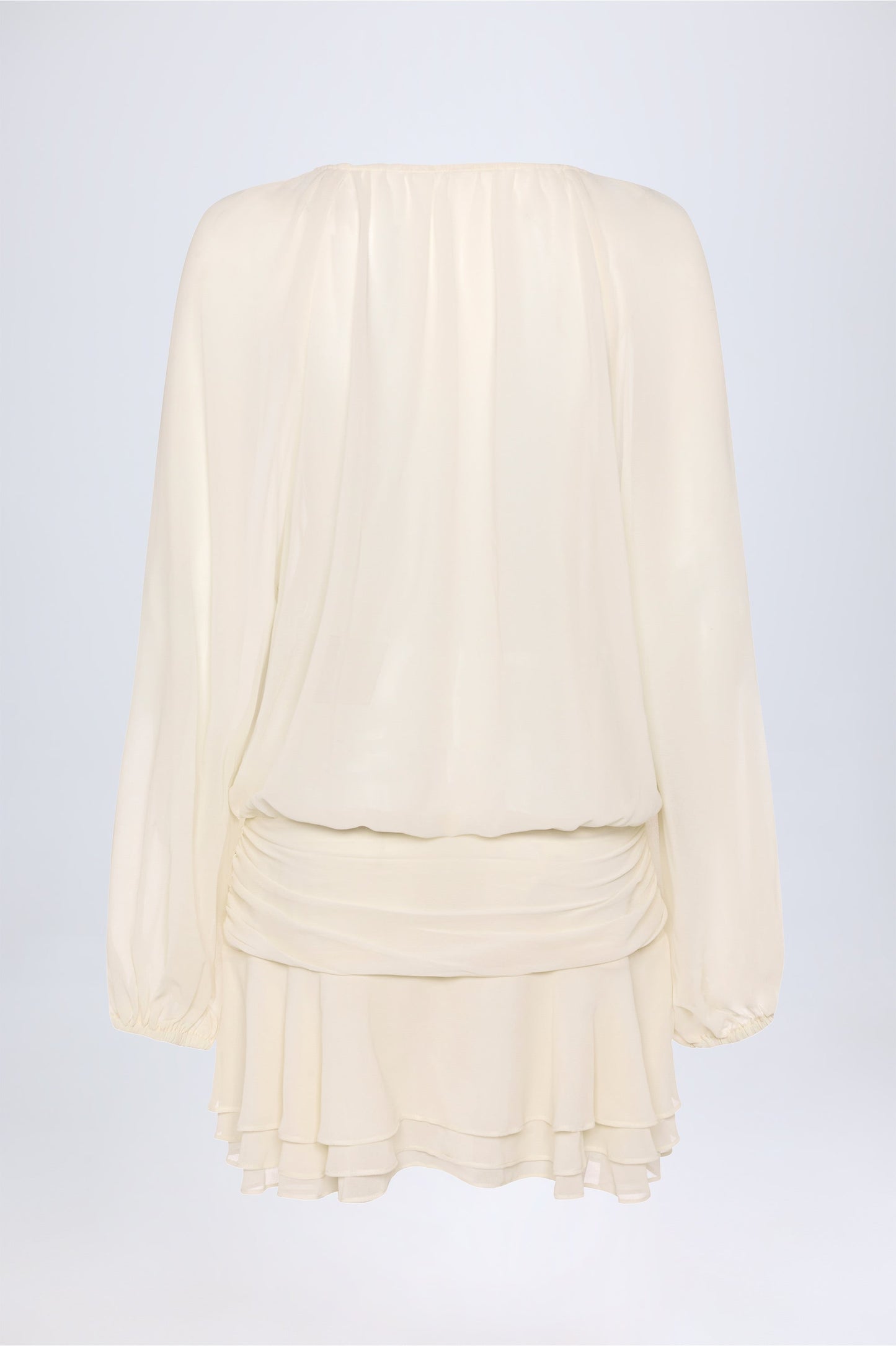 Lace-Up Balloon-Sleeve Mini Dress in Ivory