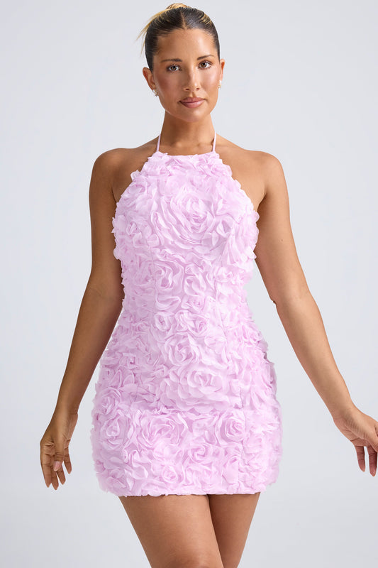 Floral-Appliqu�� Halterneck A-Line Mini Dress in Lilac