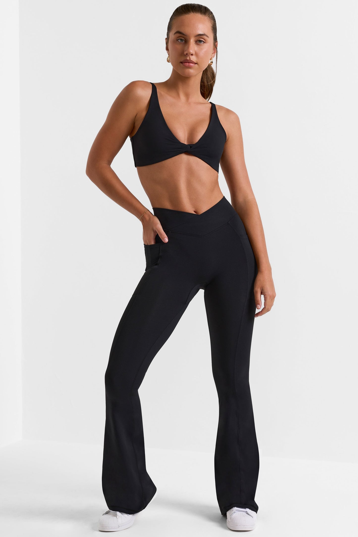 Soft Active Crossover Flared Trousers in Black