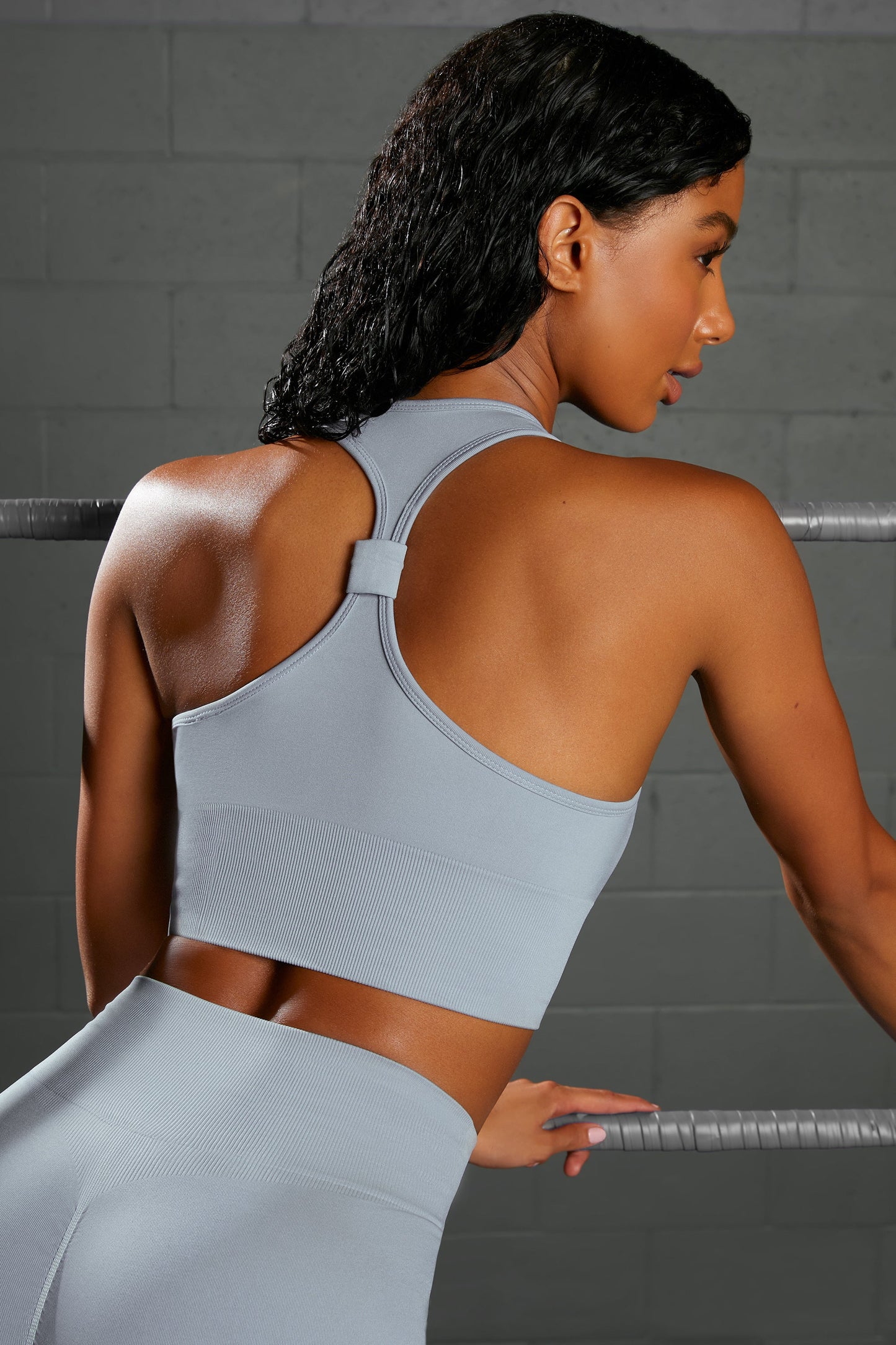 Overhaul Racer Knot Back Seamless Crop Top in Blue