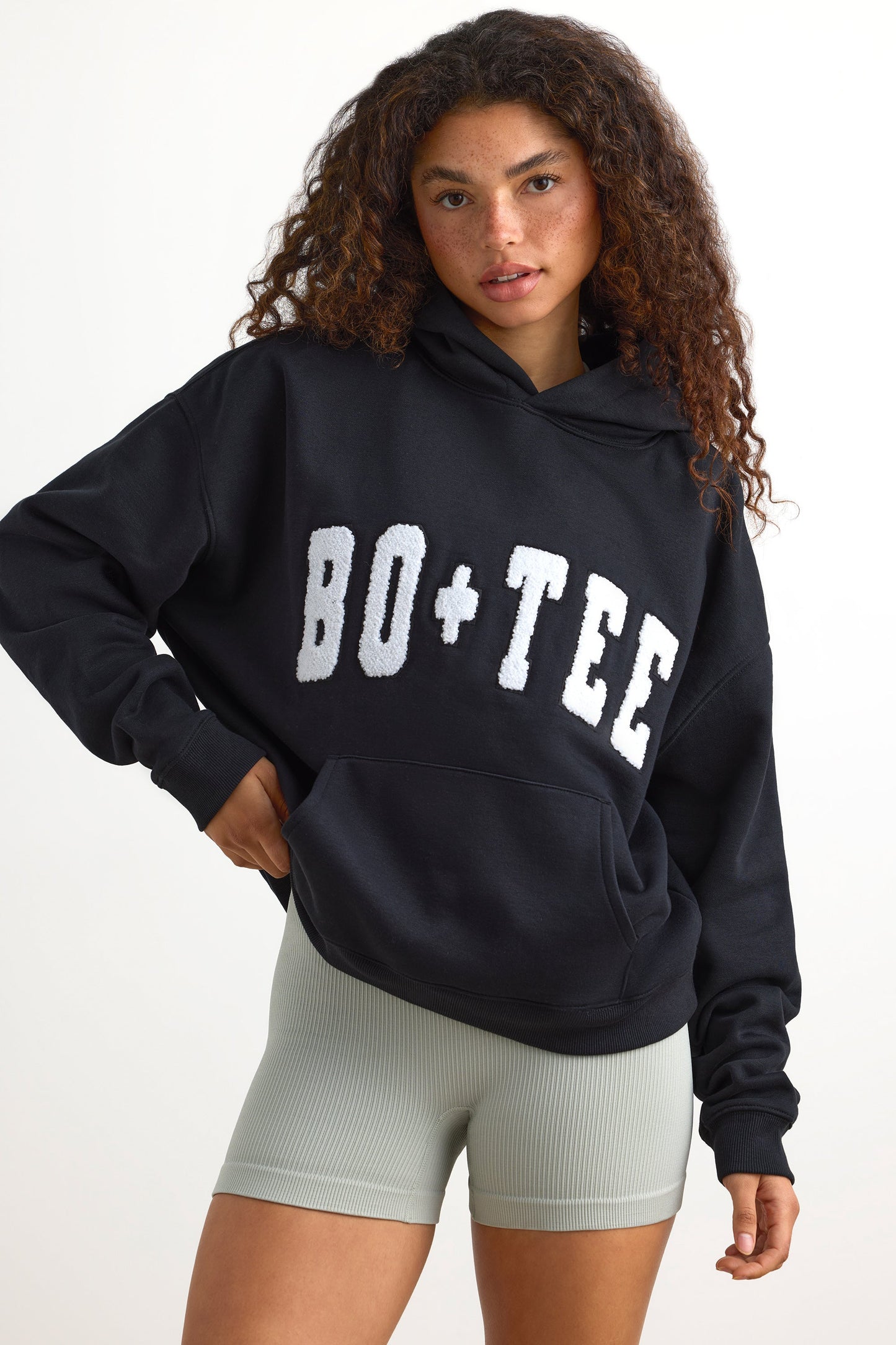 Appliqu�� Oversized Hoodie in Black