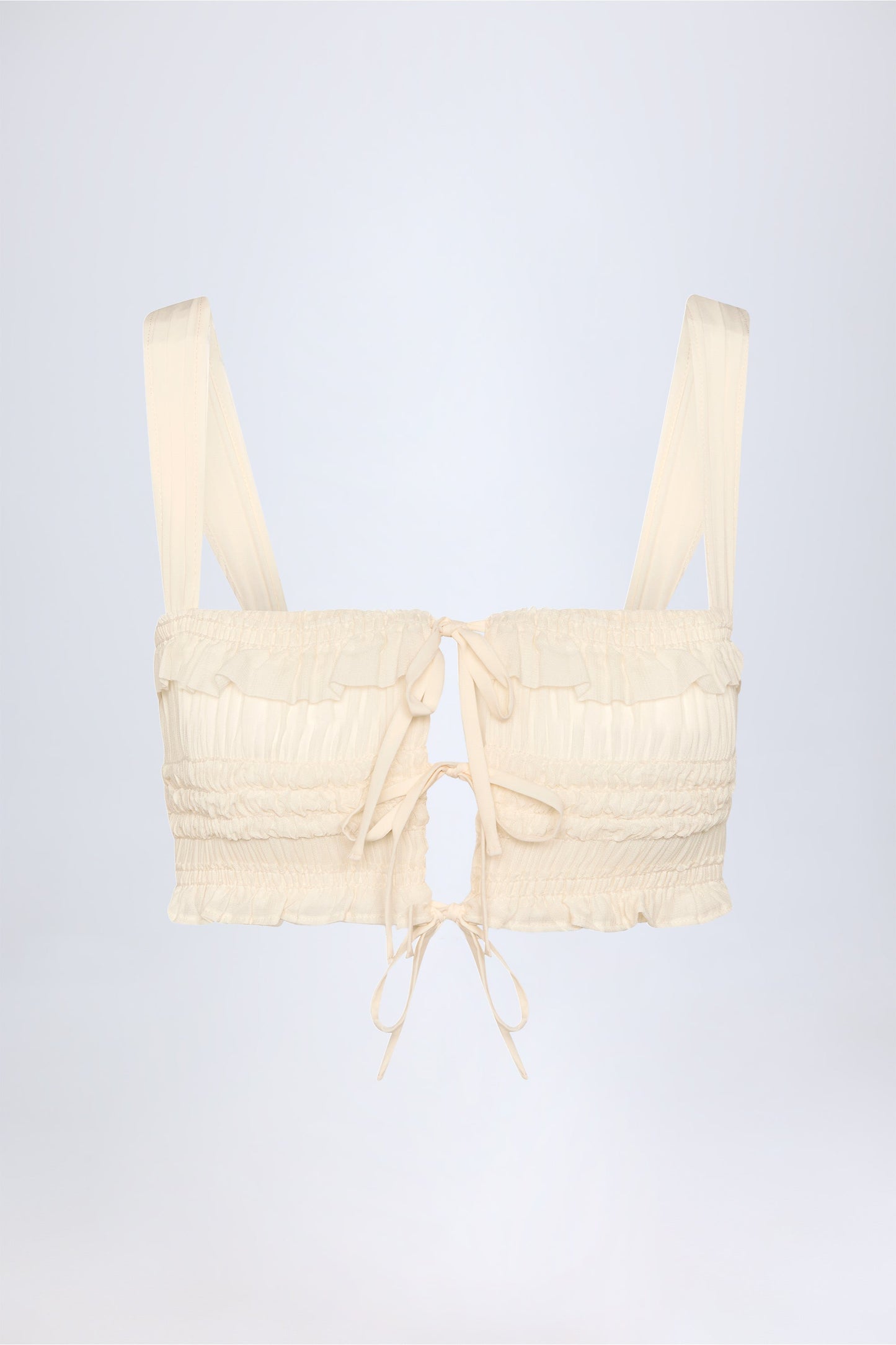 Ruffled Tie-Front Crop Top in Ivory