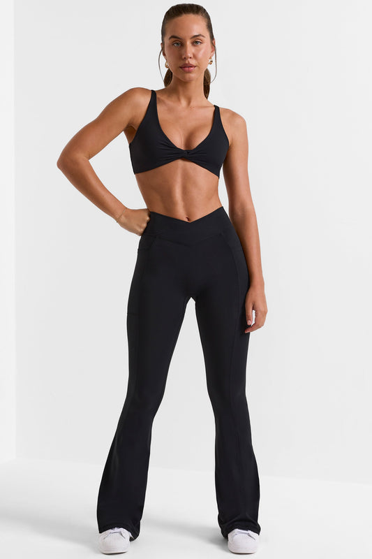 Soft Active Crossover Flared Trousers in Black