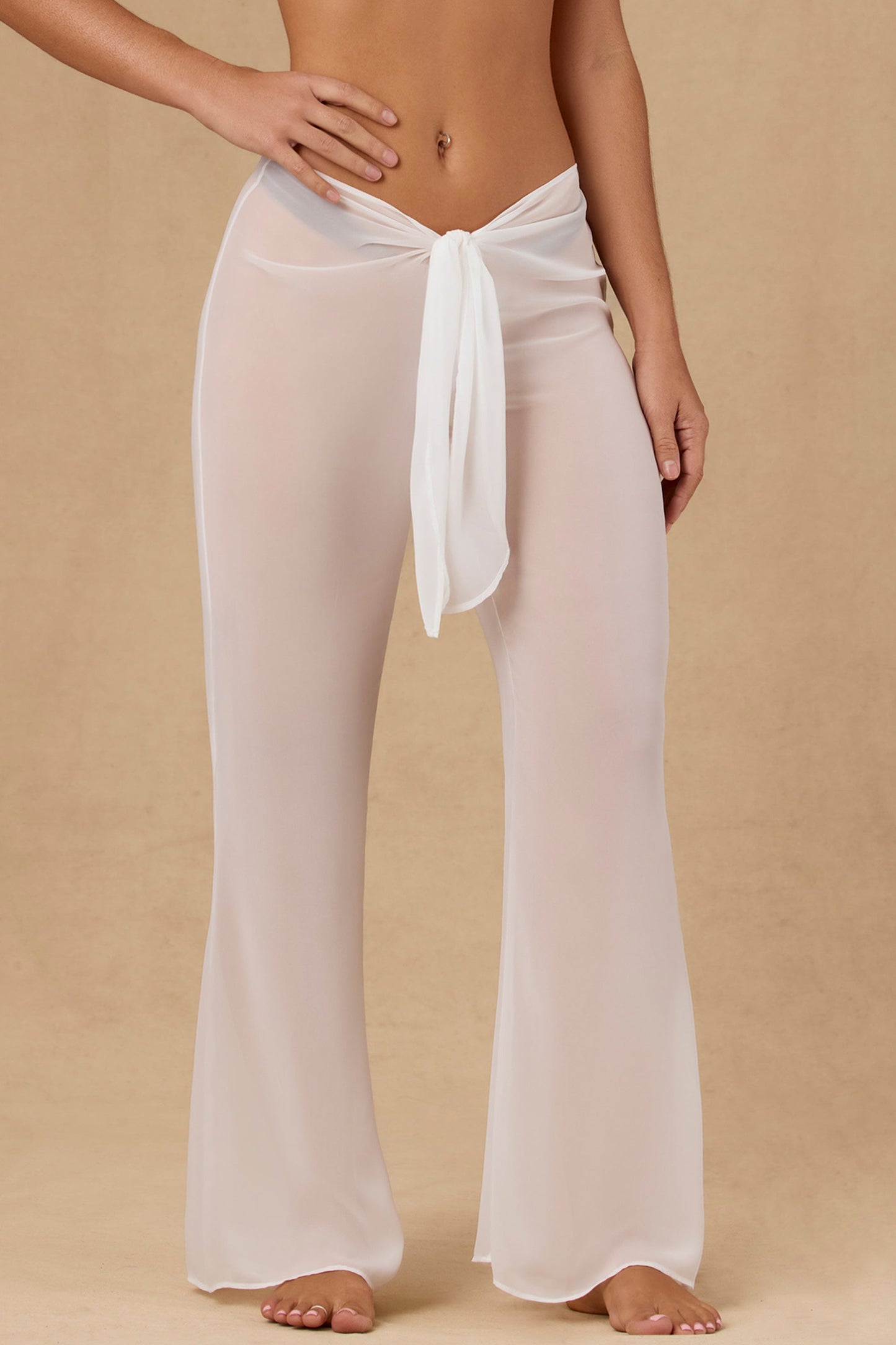 Tie-Front Wide-Leg Trousers in White