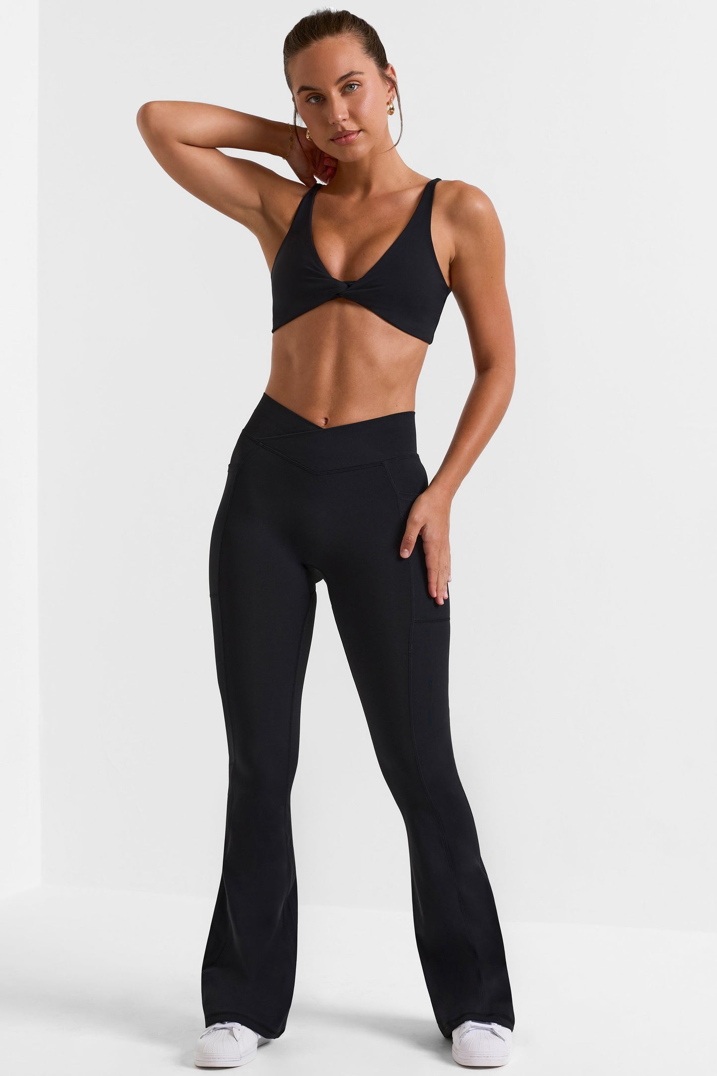 Soft Active Crossover Flared Trousers in Black