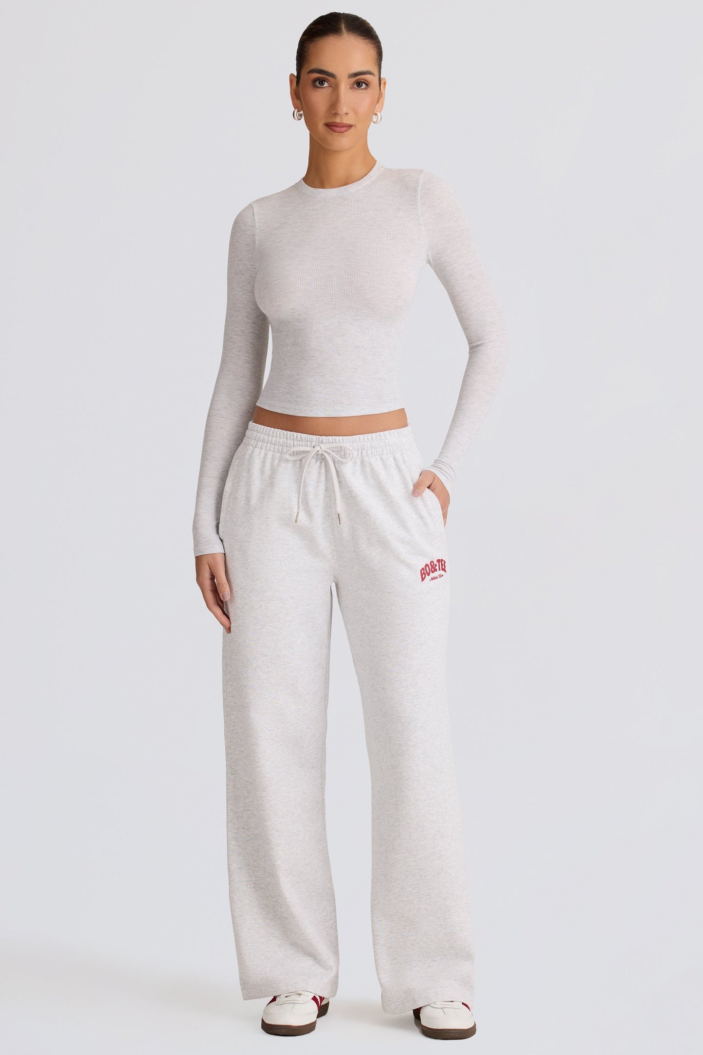 Mid-Rise Wide-Leg Joggers in Grey Marl