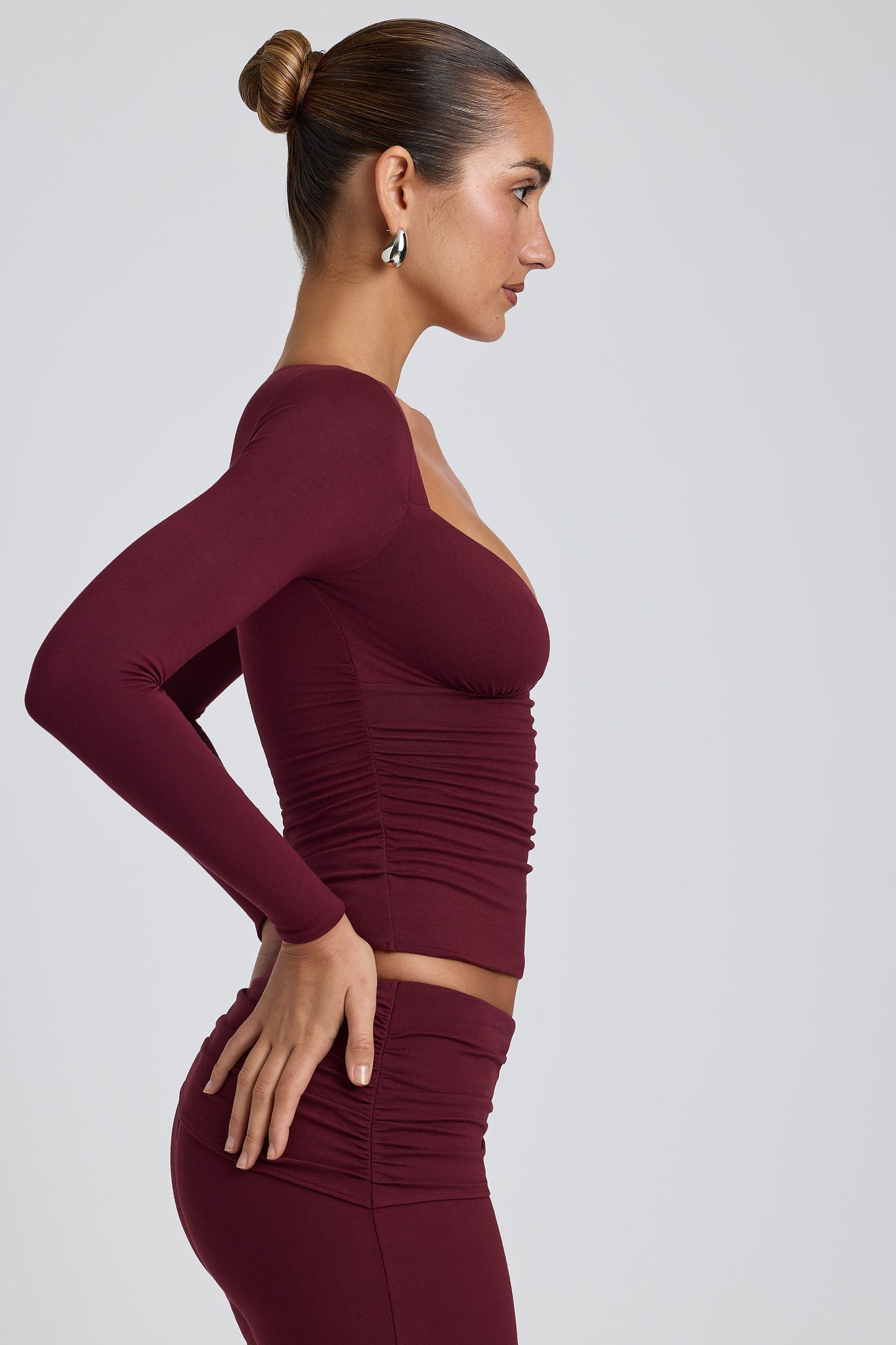 Tencel™ Modal Ruched Long-Sleeve Top in Plum