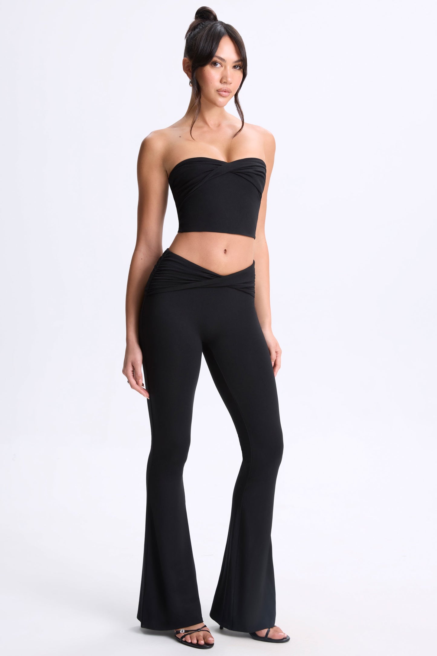 Twist-Front Flared Trousers in Black